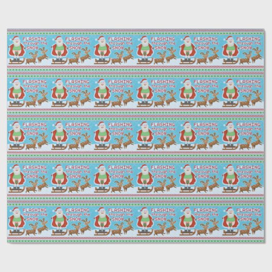 雪を通って点滅しているおもしろいなクリスマス|サンタクロース ラッピングペーパー (フラット)