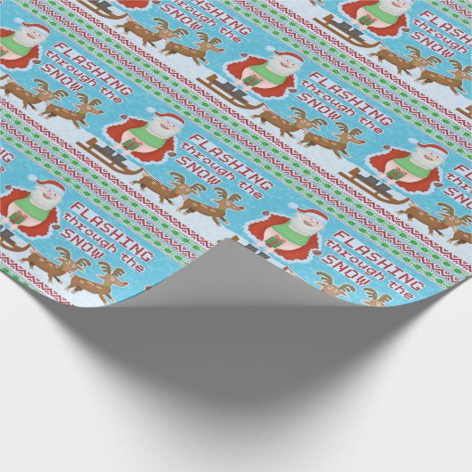 雪を通って点滅しているおもしろいなクリスマス|サンタクロース ラッピングペーパー (角)