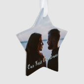 雪を降らせよう私たちの最初のクリスマスブルー オーナメント (正面)