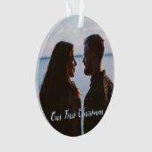 雪を降らせよう私たちの最初のクリスマスブルー オーナメント (正面)