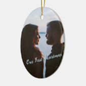 雪を降らせよう私たちの最初のクリスマスブルー セラミックオーナメント (左)