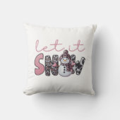 雪を降らせる | かわいいピンクの雪だるまクリスマス クッション (正面)