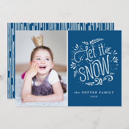 雪を降らせる |クリスマスブルーの休日のフォトカード シーズンカード (正面/裏面)