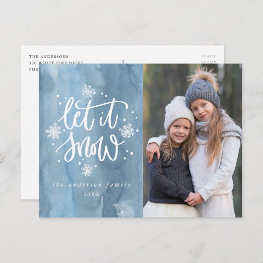 雪を降らせる |休日の写真 ポストカード (正面/裏面)