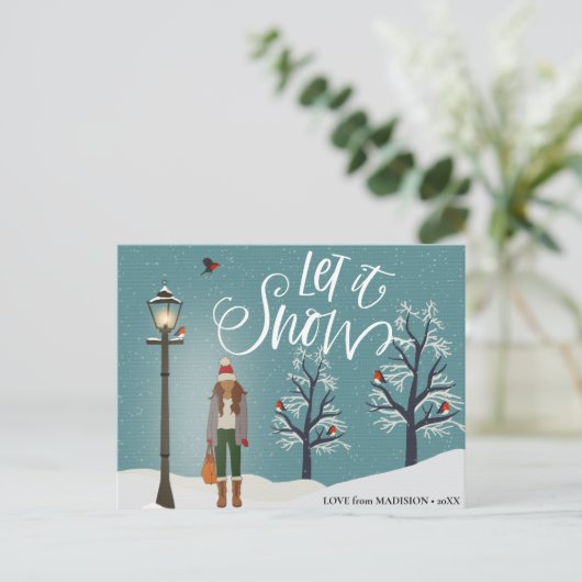雪を降らせる |冬の鳥と雪の景色 シーズンポストカード (スタンド正面)