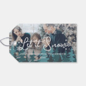 雪を降らせる |雪の松の木のクリスマスフォト ギフトタグ (裏面横)