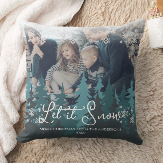 雪を降らせる |雪の松の木のクリスマスフォト クッション (ブランケット)