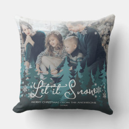 雪を降らせる |雪の松の木のクリスマスフォト クッション