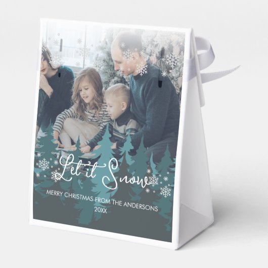 雪を降らせる |雪の松の木のクリスマスフォト フェイバーボックス (裏面サイド)