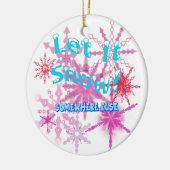 雪を降らせろ！どこか別の場所 – ピンクの雪 セラミックオーナメント (左)