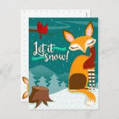 雪を降らせろ！キツネと深紅色ホリデーポストカード シーズンポストカード (正面/裏面)