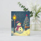 雪を降らせろ!ハッピークリスマス雪だるま ポストカード (スタンド正面)