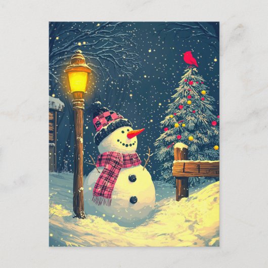 雪を降らせろ!ハッピークリスマス雪だるま ポストカード (正面)