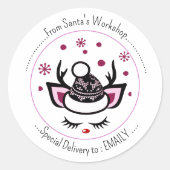 雪を降らせろ。ハッピーユニコーン顔メリークリスマス ラウンドシール (正面)