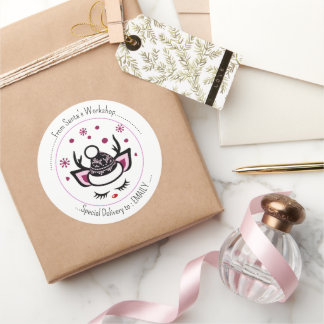 雪を降らせろ。ハッピーユニコーン顔メリークリスマス ラウンドシール