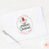 雪を降らせろ。ハッピー雪だるま顔 ラウンドシール (封筒)