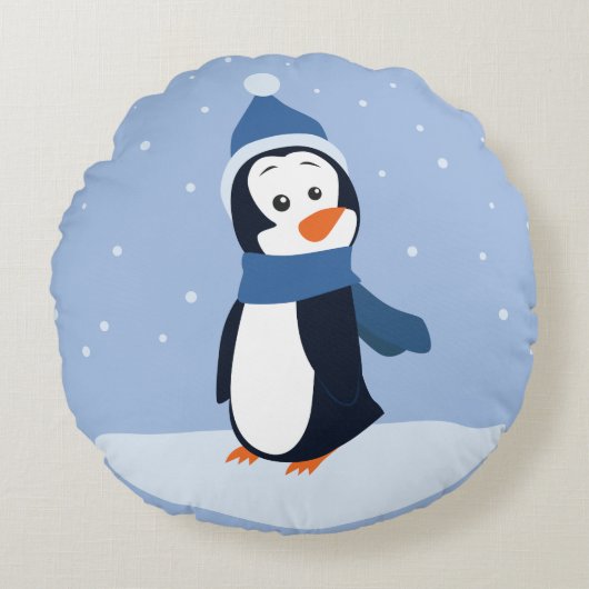 雪を降らせろ！（ペンギン） ラウンドクッション (正面)