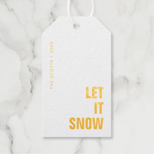 雪を降らせろ |ホワイトと金ゴールドのミニマルクリスマス ギフトタグ (正面)
