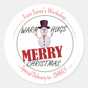 雪を降らせろ。暖かいハグから雪だるまクリスマスイブ ラウンドシール