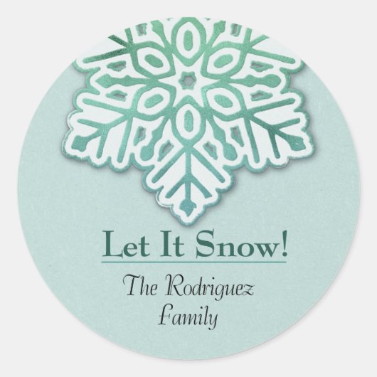 雪を降らせろ！虹色の冬の緑のスノーフレーク ラウンドシール (正面)