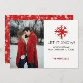 雪を降らせろ！赤い白い雪の結晶フォトクリスマス シーズンカード (正面/裏面)