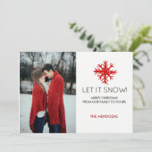 雪を降らせろ！赤い白い雪の結晶フォトクリスマス シーズンカード (スタンド正面)