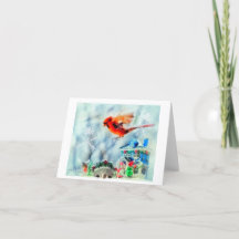 「雪を降ろす」小型のホリデーカードと（鳥）ショウジョウコウカンチョウ
