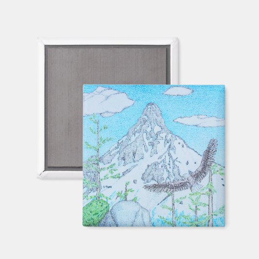 雪を頂いた山と鷲 マグネット (正面/裏面)
