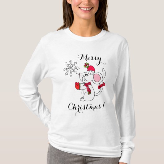 雪を食べるクリスマスマウス Tシャツ (正面)