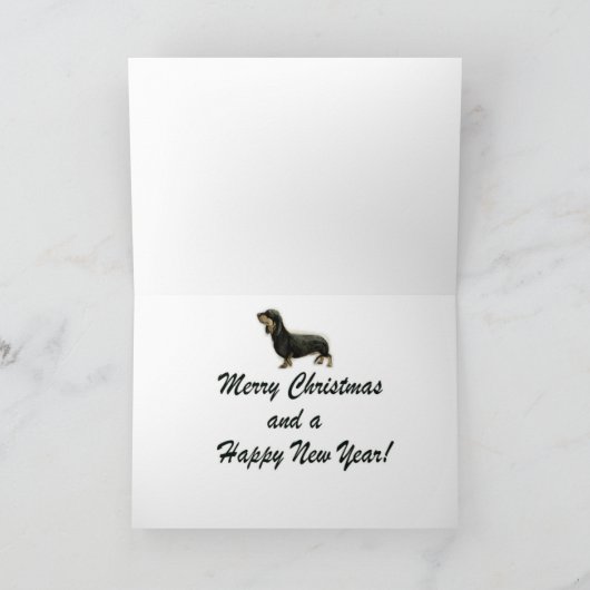 「雪を駆け抜けるダックスシュントのアートグリーティングカード シーズンカード (内部)