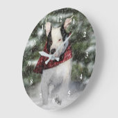 雪を駆け抜けるブルドッグの救助隊 ラージ壁時計 (傾斜)