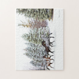 雪を駆け抜ける – 3頭の馬 ジグソーパズル