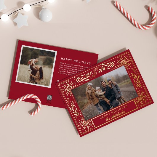 雪アールデコフォトハッピーホリデー 箔シーズンカード