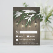 雪エバ素朴ーグリーンランタンウェディングRSVPカード 出欠カード (スタンド正面)