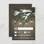 雪エバ素朴ーグリーンランタンウェディングRSVPカード 出欠カード (正面/裏面)