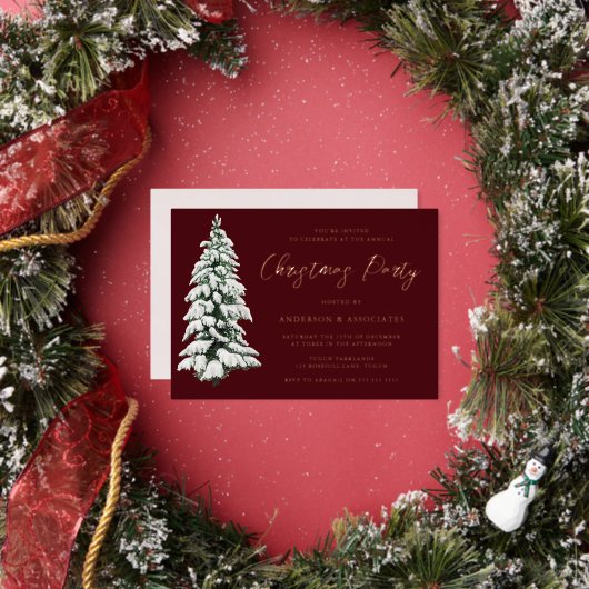 雪エレガントのクリスマスツリーのクリスマスパーティー金ゴールド 箔招待状 (インサイチュ)