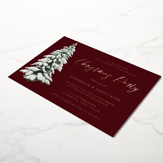 雪エレガントのクリスマスツリーのクリスマスパーティー金ゴールド 箔招待状 (回転した状態)