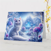 雪エレガントの中で白い猫 カード (黄色い花)