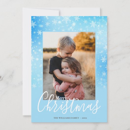 雪エレガントの冬のブルーメリークリスマスフォト シーズンカード (正面)