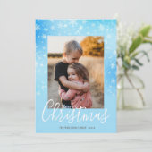 雪エレガントの冬のブルーメリークリスマスフォト シーズンカード (スタンド正面)