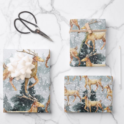 雪エレガントの森の森トレンデアスタグ ラッピングペーパーシート (正面)