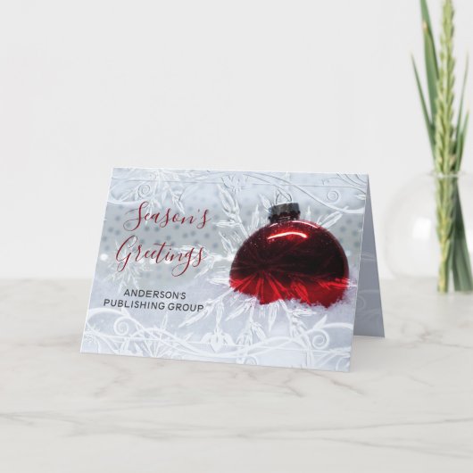雪エレガントシーンレッドオーナメントカンパニーホリデー シーズンカード (正面)
