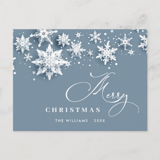雪エレガントモダン片クリスマス ポストカード (正面)