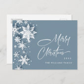 雪エレガントモダン片クリスマス ポストカード (正面/裏面)