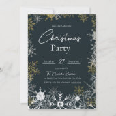 雪エレガントモダン片ダークネイビーのクリスマスパーティー 招待状 (正面)