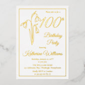 雪エレガント滴100歳の誕生日パーティーがスタンプ 箔招待状 (正面)