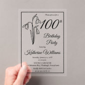 雪エレガント滴100th誕生日パーティー アクリル招待状 (インサイチュ (ポータブル))