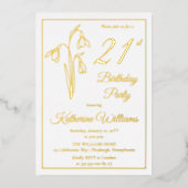 雪エレガント滴21歳の誕生日パーティースタンプ 箔招待状 (正面)
