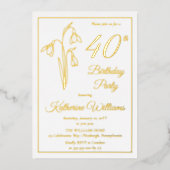 雪エレガント滴40歳の誕生日パーティースタンプ 箔招待状 (正面)