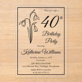 雪エレガント滴40歳の誕生日パーティー アクリル招待状 (正面)